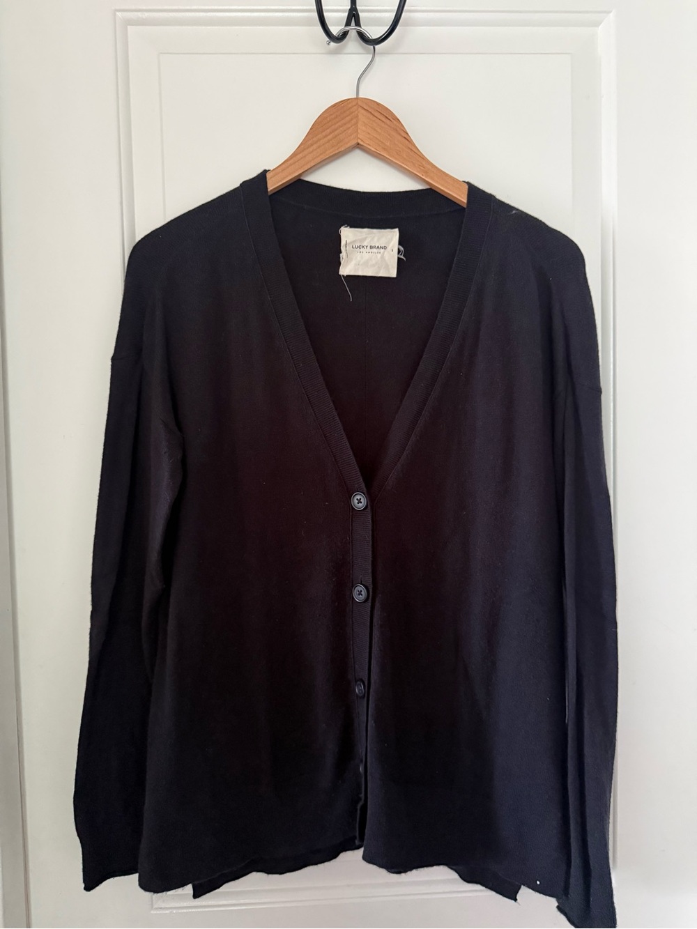 Lucky Brand Black V-Neck Button Cardigan